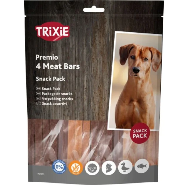 Лакомство Trixie 4 Meat Bars микс для собак, курица, утка, ягнёнок и лосось, 100 г, упаковка 4 шт