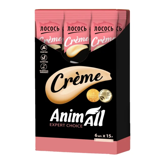 Лакомство AnimAll Сrème для кошек, со вкусом лосося, 6×15 г