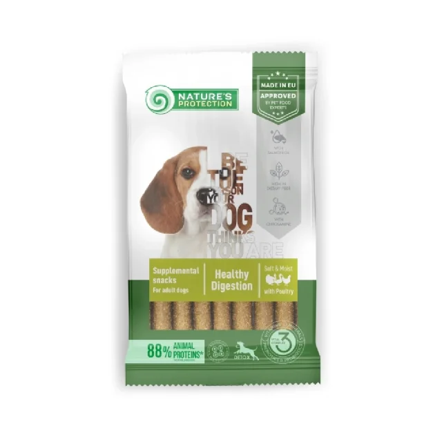 Лакомство Nature's Protection Healthy Digestion для взрослых собак всех пород, с домашней птицей, 110 г