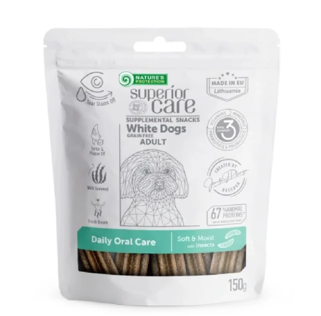 Беззернові ласощі Nature's Protection Superior Care White Dogs Daily Oral Care для дорослих собак, комахи, 150 г