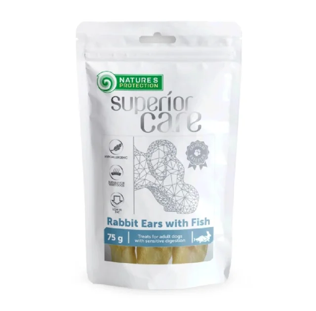 Ласощі Nature's Protection Superior Care Rabbit Ears With Fish для собак, кролячі вуха з рибою, 75 г