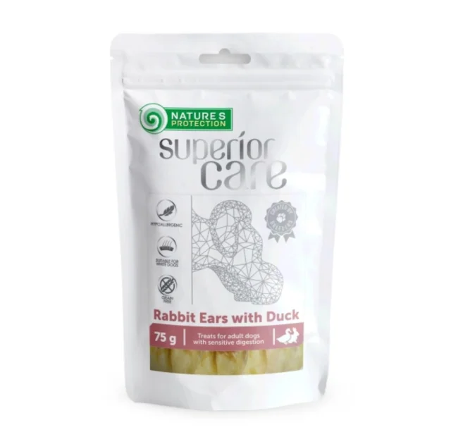 Лакомство Nature's Protection Superior Care Rabbit Ears With Duck для собак, кроличьи уши с уткой, 75 г