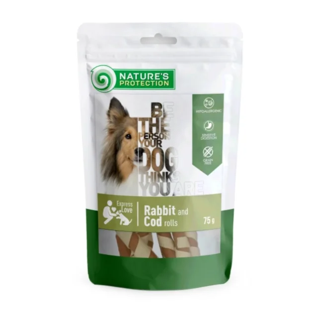 Ласощі Nature's Protection Dried Chicken&Cod Rolls для собак, рулетики з курки та тріски, 75 г