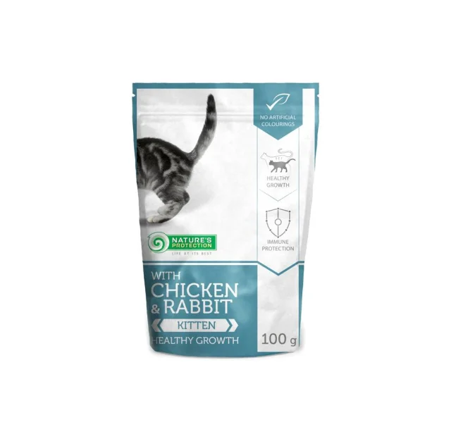 Влажный корм Nature's Protection Kitten Healthy Growth with chicken & rabbit pouch, для котят, с курицей и кроликом, 100 г