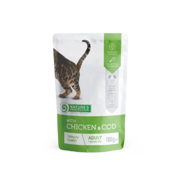 Вологий корм Nature's Protection Urinary Health Chicken&Cod для дорослих котів, курка і тріска, 100 г