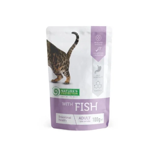 Влажный корм Nature's Protection Intestinal health with Fish, для взрослых кошек с чувствительным пищеварением, с рыбой, 100 г