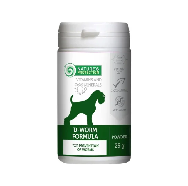Харчова добавка Nature's Protection d-worm formula для дорослих собак, для профілактики глистів, 25 г