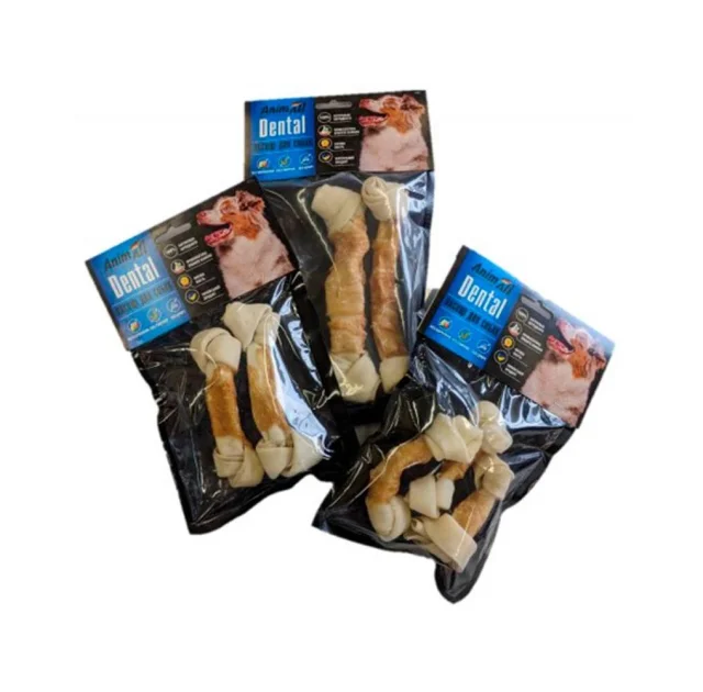 Лакомство AnimAll Dental кость баварская узловая с мясом курицы для собак, 10 шт