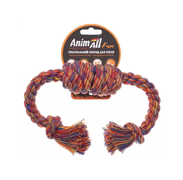 Игрушка AnimAll Fun для собак канат-бочка с двумя узлами, 33 см