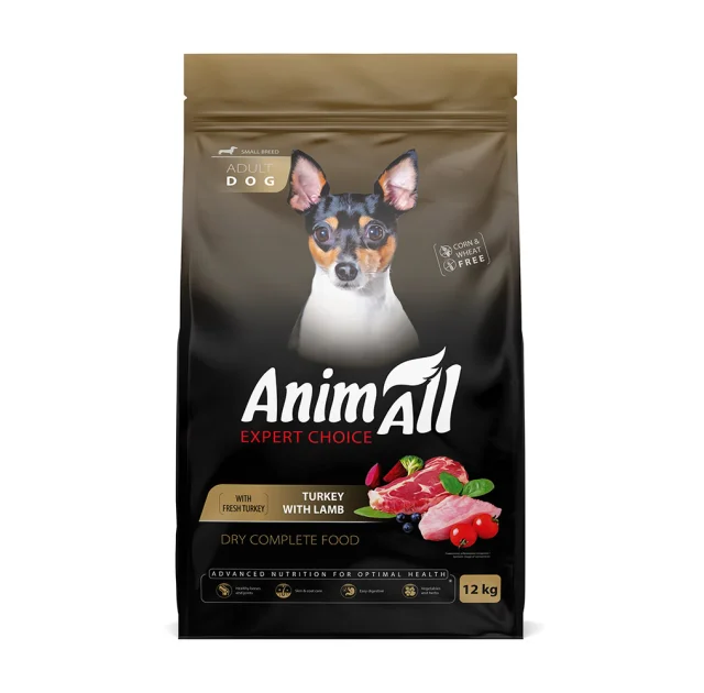 Сухой корм AnimAll для взрослых собак малых пород, со свежей индейкой и ягненком, 12 кг