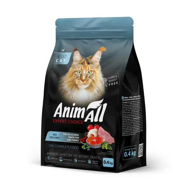Сухий корм AnimAll для котів, лососем, білою рибою та свіжою індичкою, 400 г