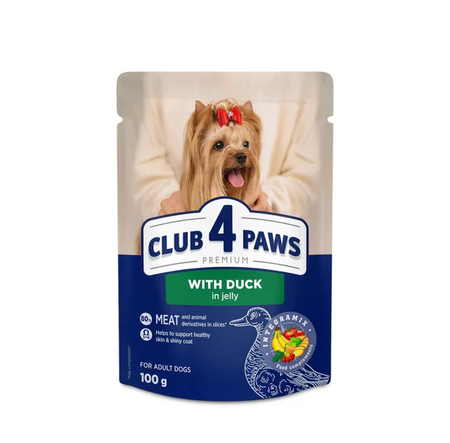Влажный корм Club 4 Paws Premium Duck in Jelly для взрослых собак малых пород, утка в желе, 100 г