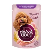 Вологий корм Delickcious для собак, смужки з індичкою та сиром в крем-супі, 85 г