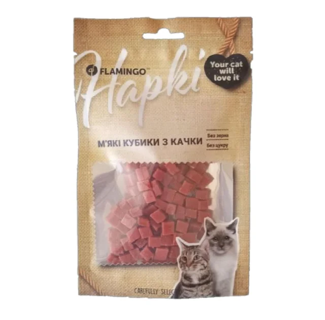 Ласощі Flamingo для котів, м'які кубики з качки, 50 г