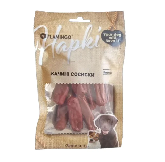 Ласощі Flamingo для собак, качині сосиски, 75 г