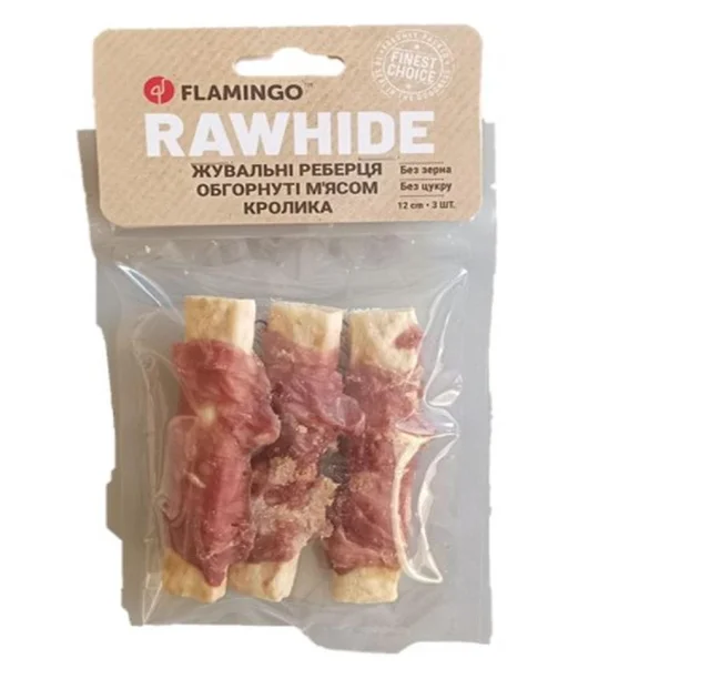 Жевательные ребрышки Flamingo с мясом кролика, 12 см, для собак, 3 шт, 90 г