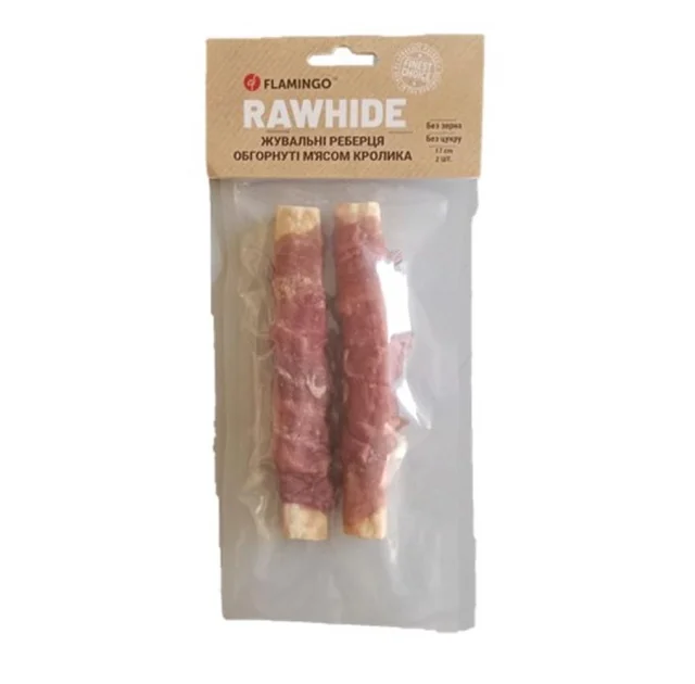 Жевательные ребрышки Flamingo с мясом кролика, 17 см, для собак, 2 шт, 110 г