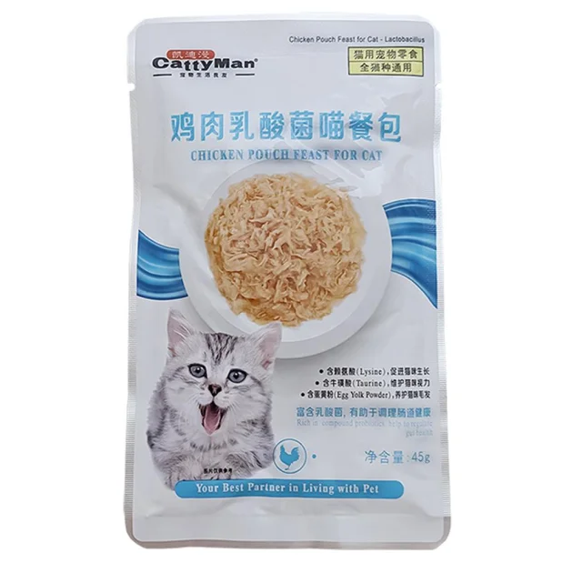 Влажный корм CattyMan Lactobacillus Chicken Feast консервы с пробиотиками, курица в желе, для кошек с проблемами пищеварения, пауч, 45 г