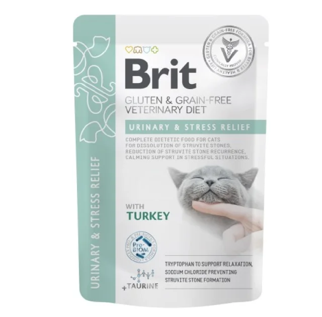 Вологий корм Brit GF VetDiet Urinary&Stress Relief для котів, з індичкою, 85 г