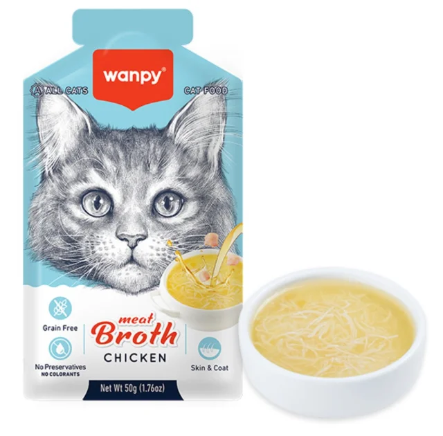 Беззерновий вологий корм Wanpy Meat Broths Chicken для котів, з куркою, суп, 50 г