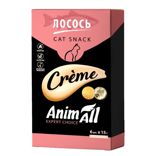 Лакомство AnimAll Сrème для кошек, со вкусом лосося, 6×15 г