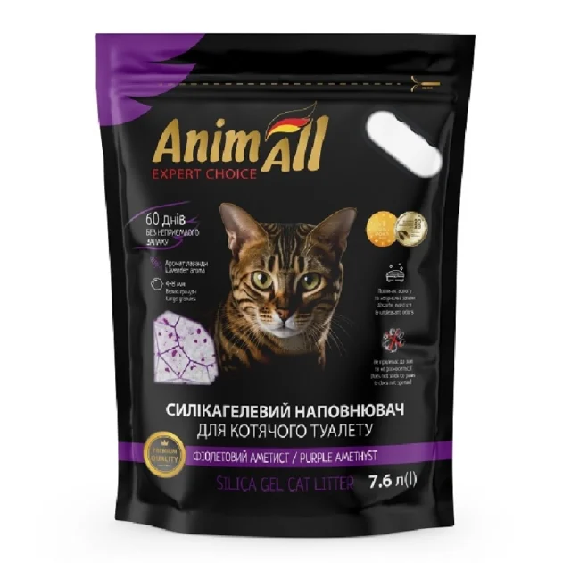 Силікагелевий наповнювач AnimAll Premium Кристали аметиста, для котів, 7.6 л (3.2 кг)