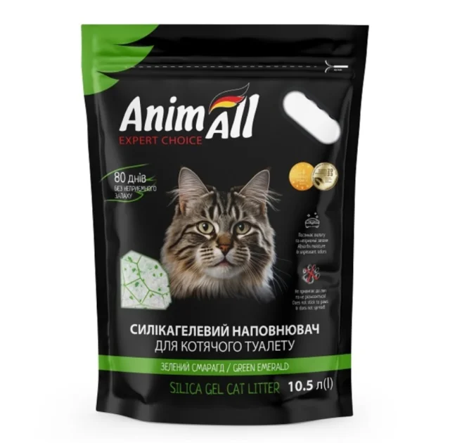 Силікагелевий наповнювач AnimAll Кристали смарагду, для котів, 10.5 л (4.4 кг)