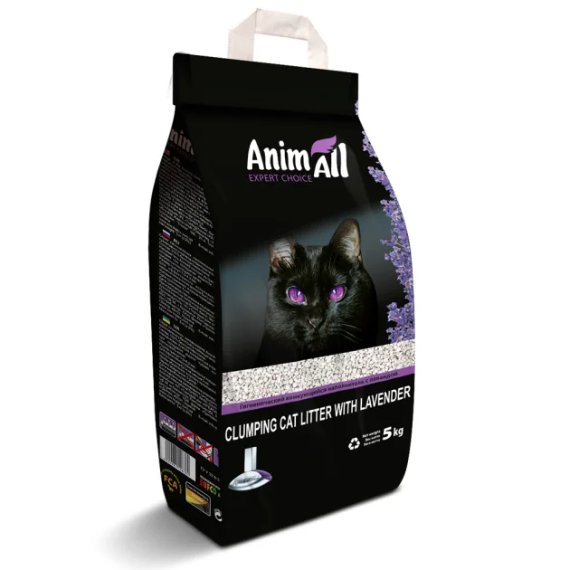 Бентонітовий наповнювач AnimAll з ароматом лаванди, для котів, 5 кг