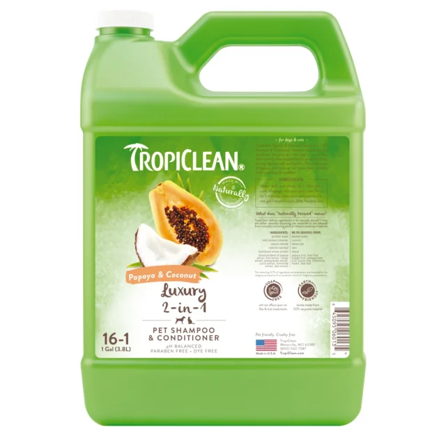 Шампунь TropiClean Luxury 2in1 Papaya & Coconut "Папайя плюс 2 в 1" для собак и кошек, 3,8 л
