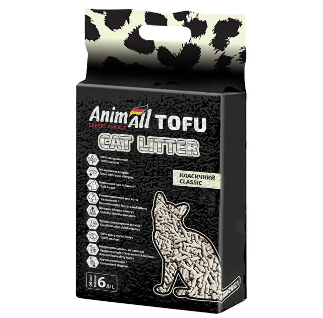Соєвий наповнювач AnimAll Tofu Classic без аромату, для котів, 6 літрів (2,6 кг)