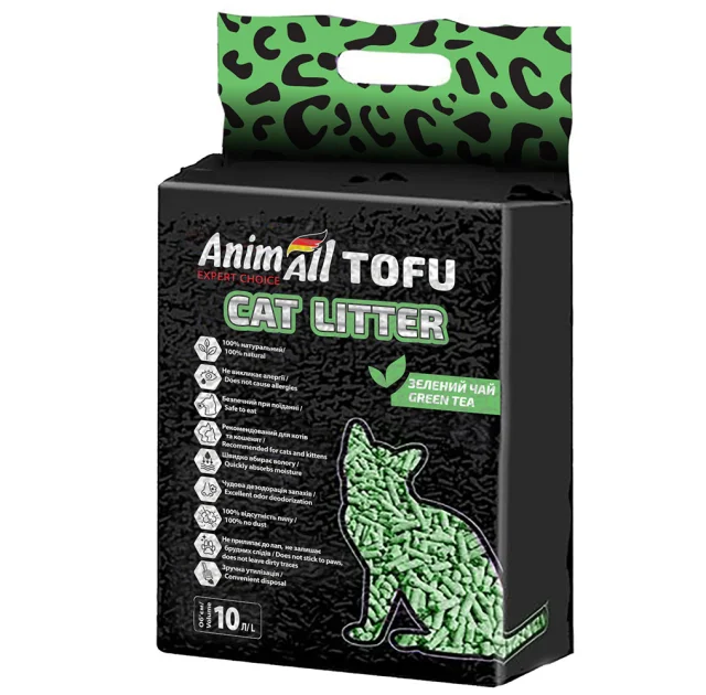 Соєвий наповнювач AnimAll Tofu Green Tea з ароматом зеленого чаю, для котів, 10 літрів (4,66 кг)