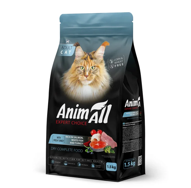 Сухий корм AnimAll для котів, лососем, білою рибою та свіжою індичкою, 1.5 кг