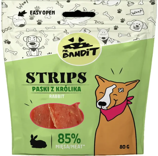 Лакомство Mr. Bandit Strips для собак, с кроликом, мягкие полоски, 80 г
