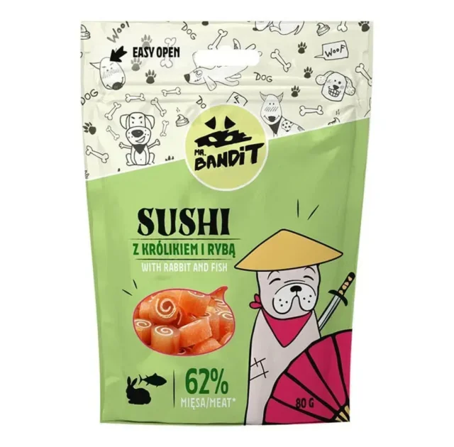 Лакомство Mr. Bandit Sushi для собак, с кроликом и рыбой, мясные рулетики, 80 г