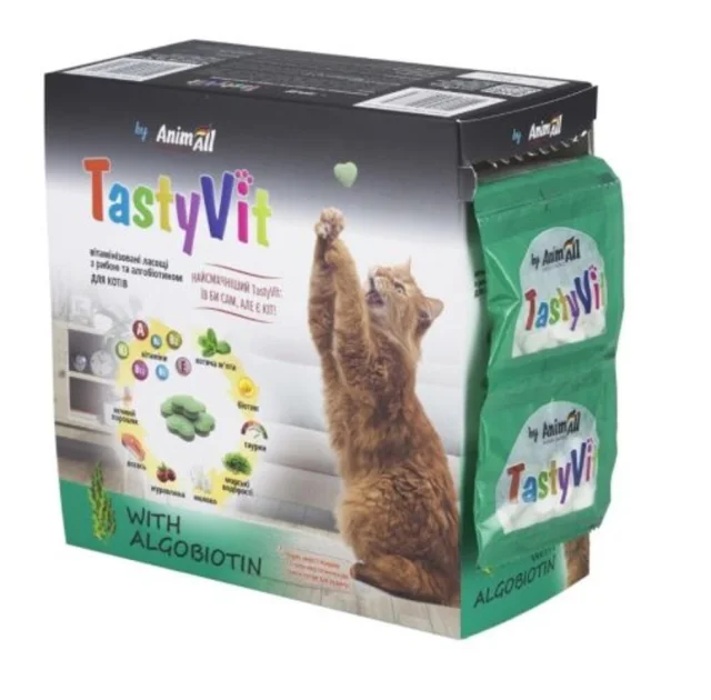 Лакомства AnimAll TastyVit витаминизированные для кошек с рыбой и алгобиотином, 72 г