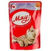 Влажный корм Мяу! для кошек, с индейкой в нежном соусе, пауч, 85 г