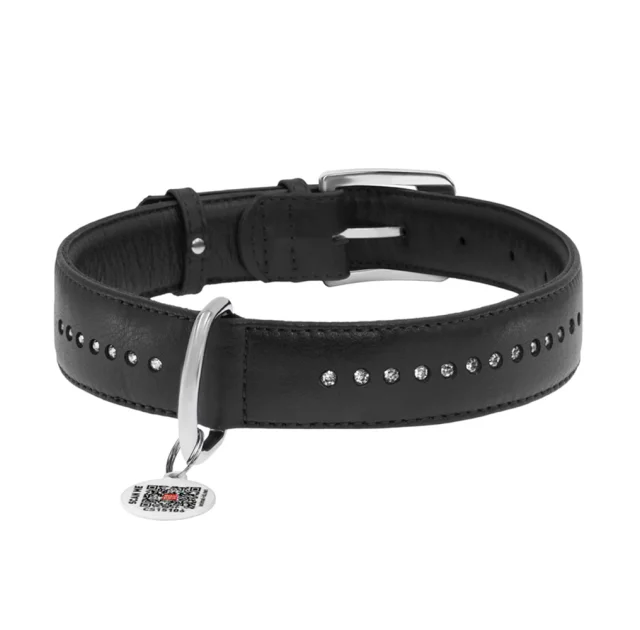 Ошейник WAUDOG Glamour двойной, со стразами, малый, ширина 35 мм, диаметр 46-60 см, черный