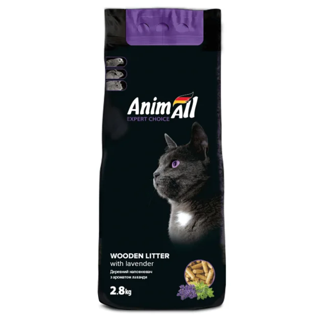 Древесный наполнитель AnimAll с ароматом лаванды, для кошек, 2.8 кг
