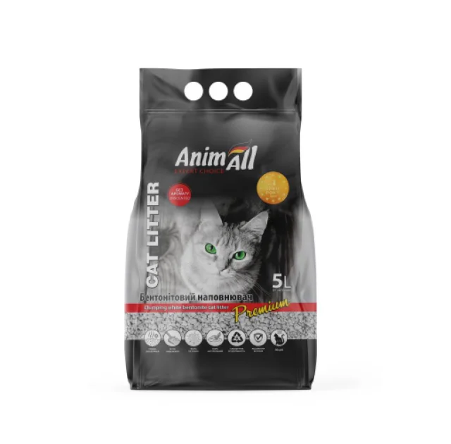 Бентонітовий наповнювач AnimAll Premium Classic без аромату, для котів, 5 л