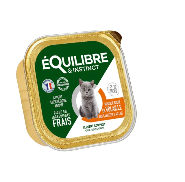 Консервы Equilibre&Instinct для котят, мусс с птицей, морковью и молоком, 85 г