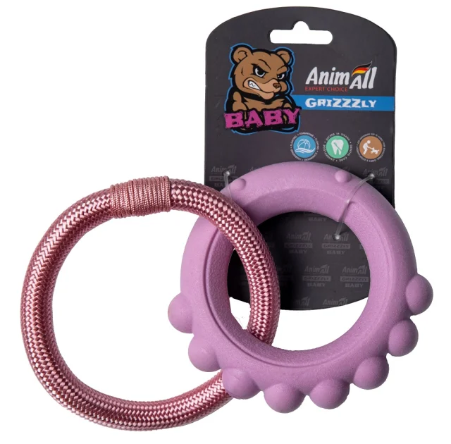 Игрушка AnimAll GrizZzly Baby, осьминог с канатом, розовая лаванда, 13.5×12.8×2.6 см