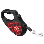 Поводок-рулетка Waudog R-leash для собак, рисунок "Шотландка", светоотражающая черная лента, L, 50 кг, 5 м