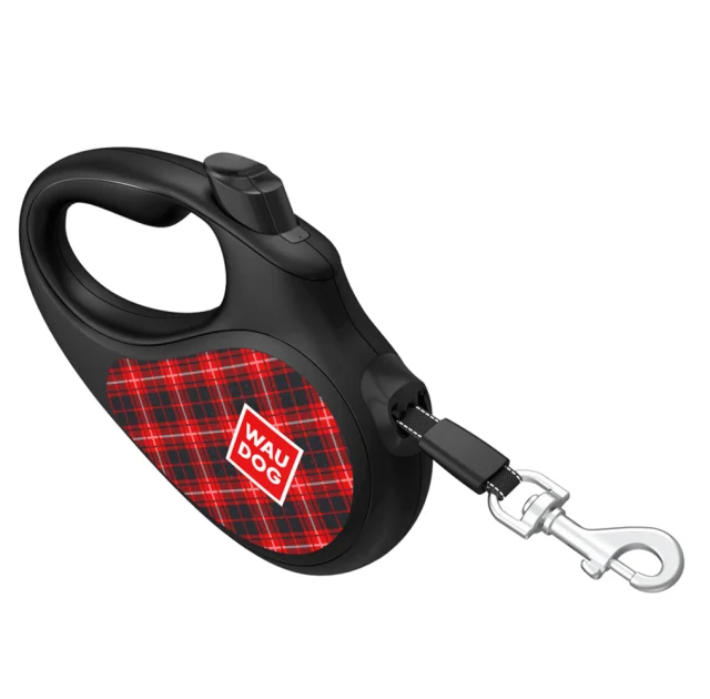 Повідець-рулетка Waudog R-leash для собак, малюнок "Шотландка",світловідбиваюча стрічка чорний, L, 50 кг, 5 м
