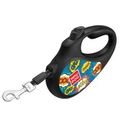 Поводок-рулетка Waudog R-leash для собак, рисунок "Вау", светоотражающая лента, черный, M, 25 кг, 5 м