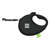 Повідець-рулетка Waudog R-leash для собак з контейнером для пакетів, світловідбивна стрічка, М, до 20 кг, 5 м, чорний