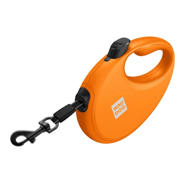 Поводок-рулетка Waudog R-leash, для собак с контейнером для пакетов,  M, до 20 кг, 5м, оранжевый