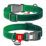 Ошейник нейлоновый Waudog Nylon Mono с QR паспортом для собак, светоотражающий,  S, 15 мм, 25-35 см, зеленый