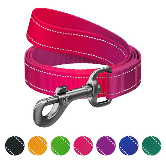 Поводок нейлновый Waudog Nylon Mono для собак, светоотражающий, S, 12 мм/122 см, розовый