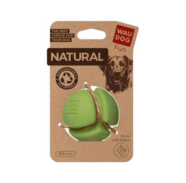 Іграшка Waudog Fun Natural для собак, М'яч, біорозкладна гума, 7 см, зелена