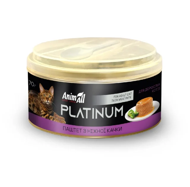 Вологий корм AnimAll Platinum для дорослих котів, ніжний паштет з качки, 70 г